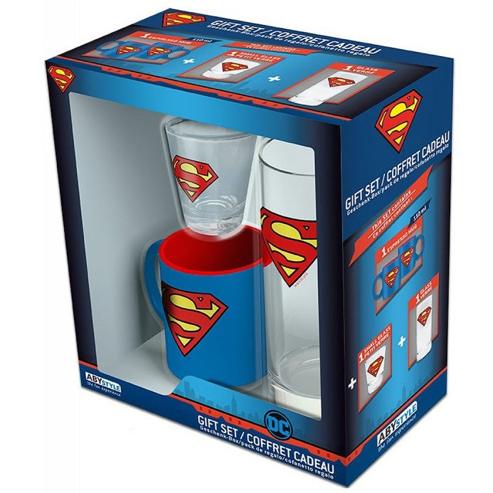 ABYSTYLE GIFT SET "SUPERMAN" TAZZA MINI MUG + SHOOTER + BICCHIERE BOCCALE VETRO